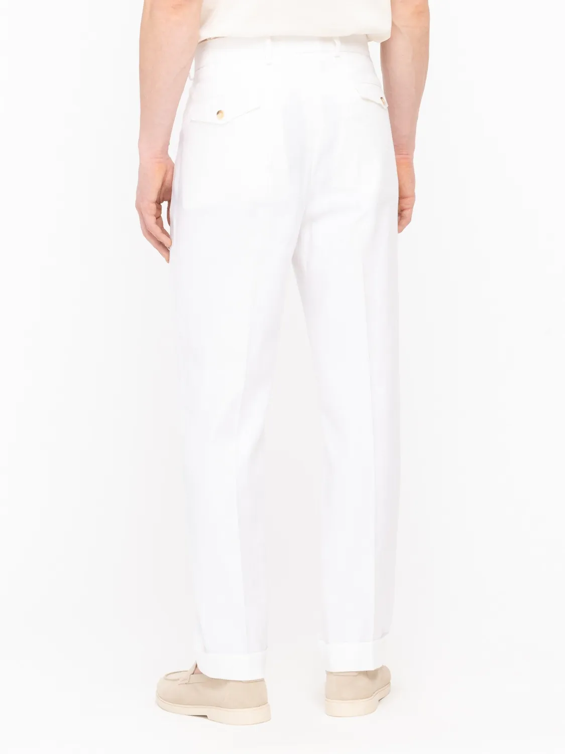 Paoloni Pantalone doppia pinces denim lino bianco