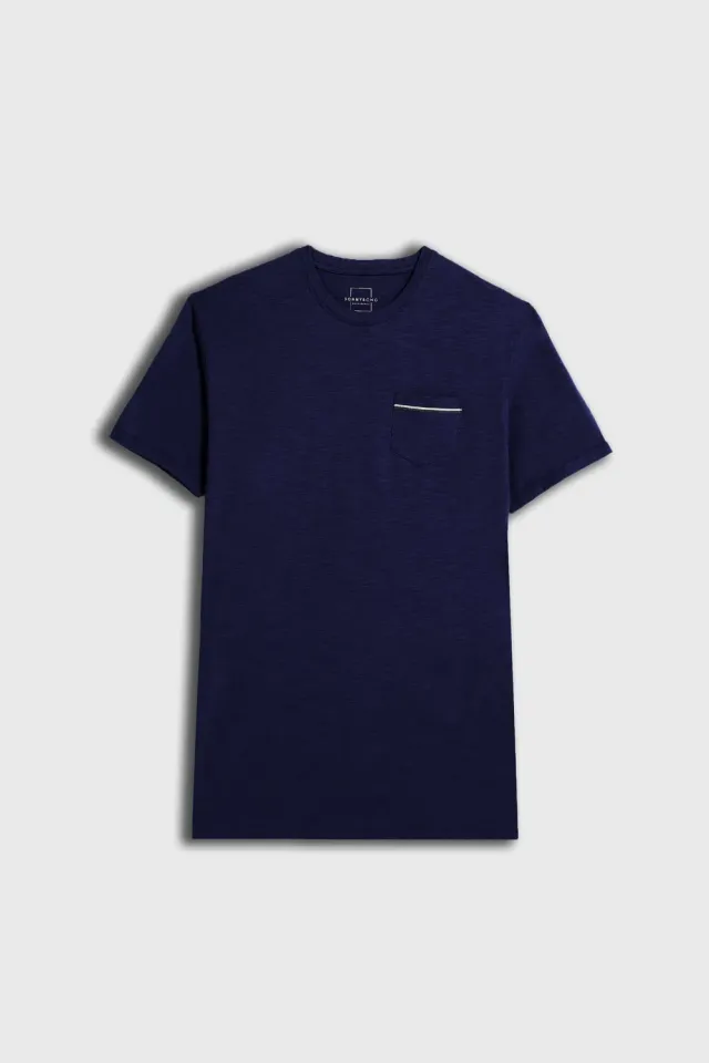 Sonny Bono T-Shirt Slub Taschino Indaco Cotone