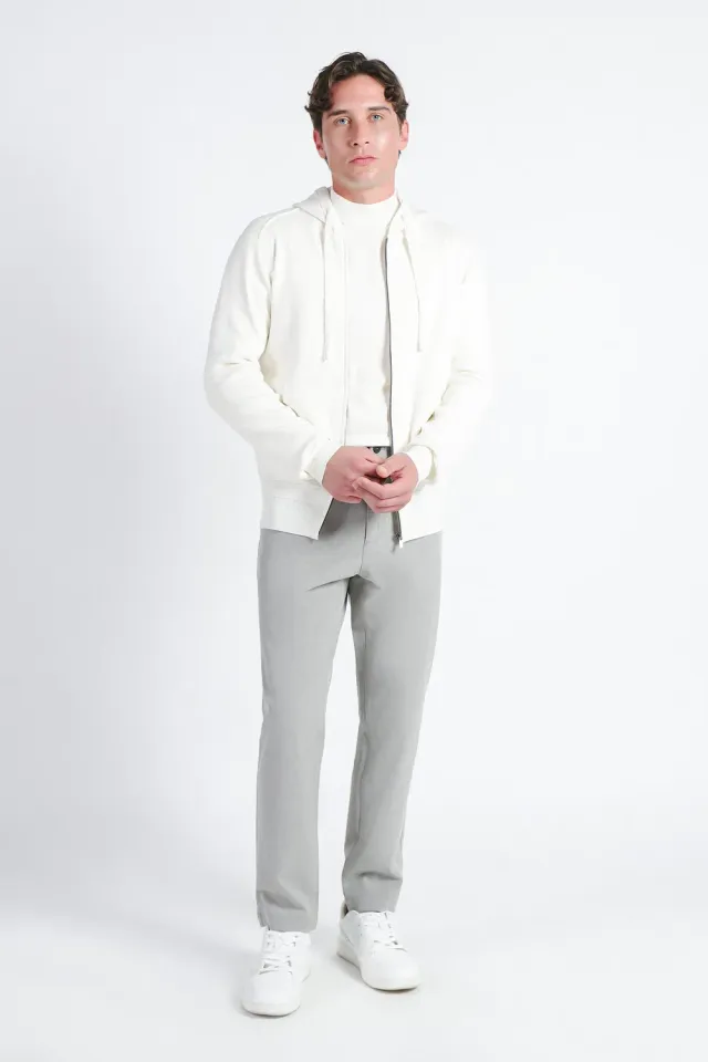 Sonny Bono Maglia Zip Cappuccio Punto Milano Panna