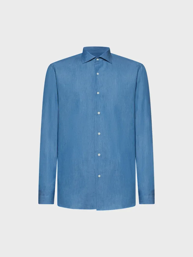 Caruso Camicia Slim Fit Twill Denim Indaco