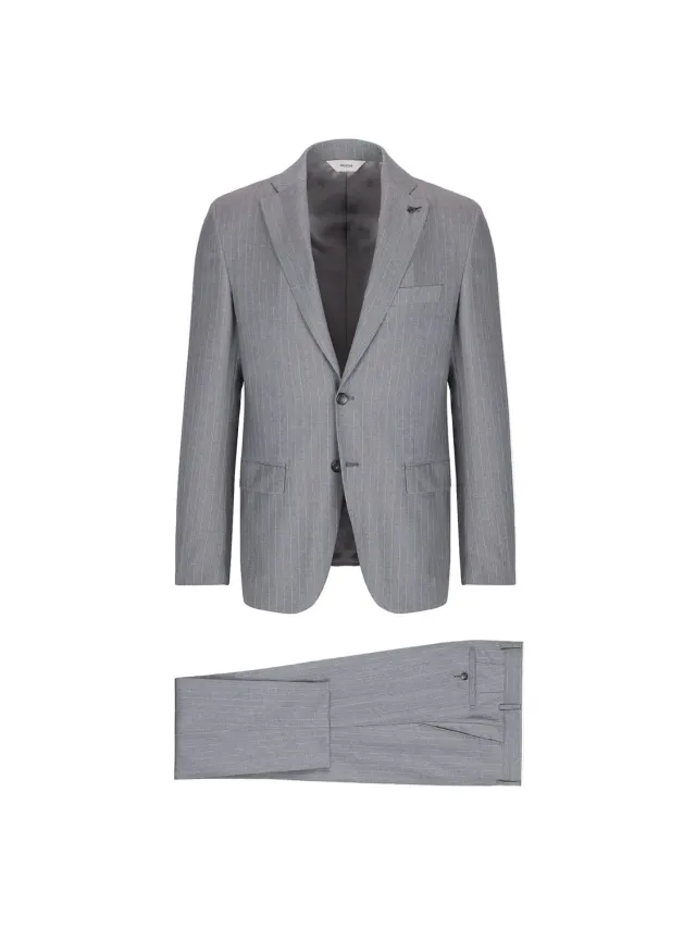 Paoloni Abito Gessato Lana Vergine Super 100's Grigio Slim