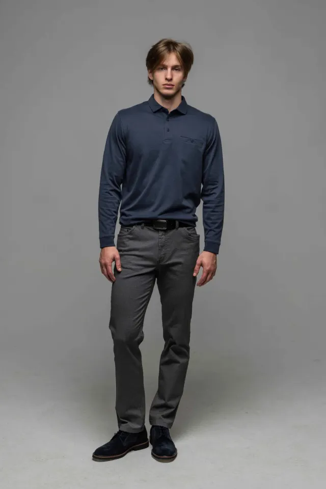 Alain Delon Polo Blu Manica Lunga Uomo Cotone