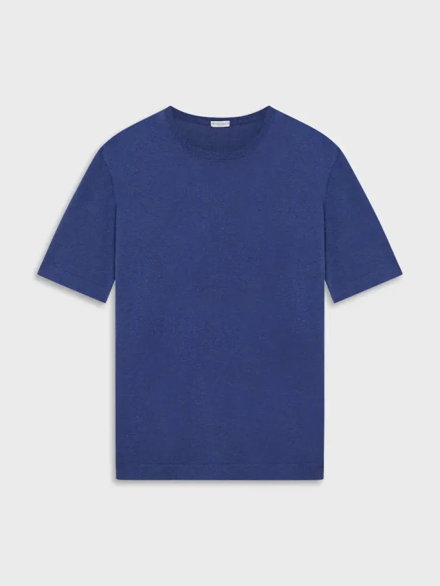 Caruso T-Shirt Maglia Seta Cotone Blu Costine