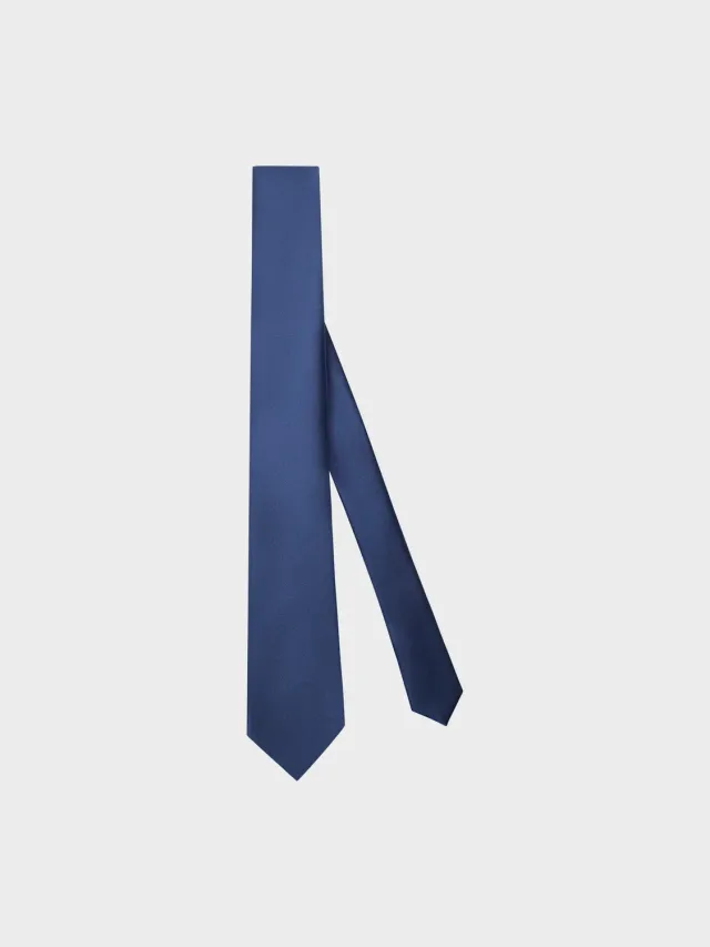 Caruso Cravatta Raso Seta Blu Accoppiato