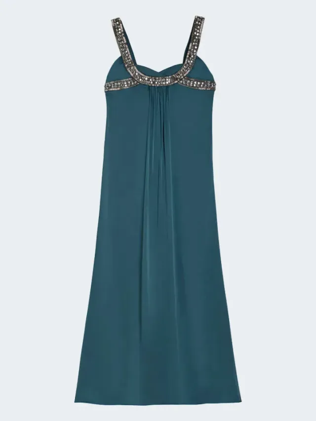 Sand 3176 Jora Abito Seta Blu con Perline Elasticizzato