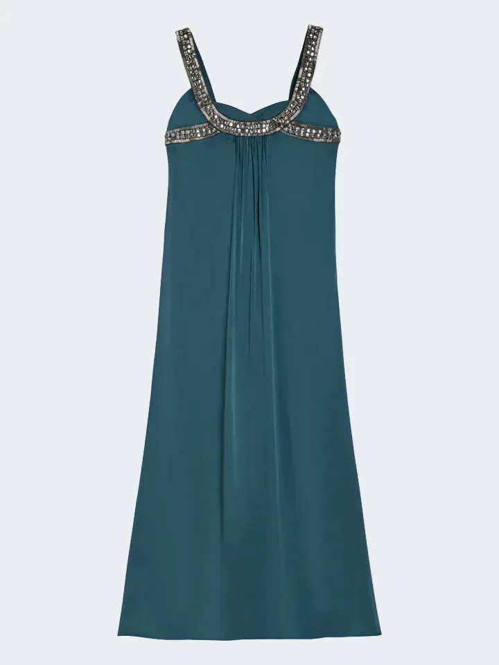 Sand 3176 Jora Abito Seta Blu con Perline Elasticizzato