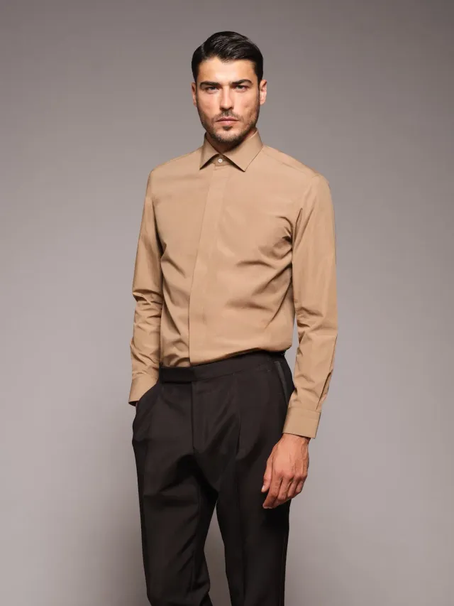 Caruso Butterfly camicia slim cotone cannella