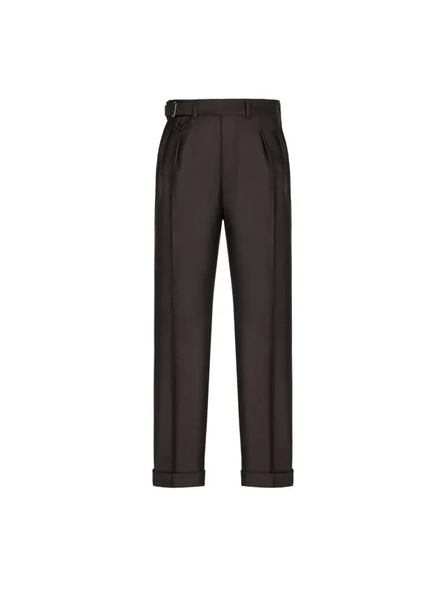 Paoloni Pantalone doppia pinces marrone flanella lana