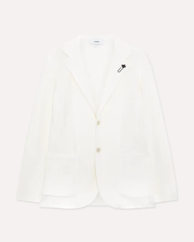 Lardini giacca monopetto bianca in maglia lino
