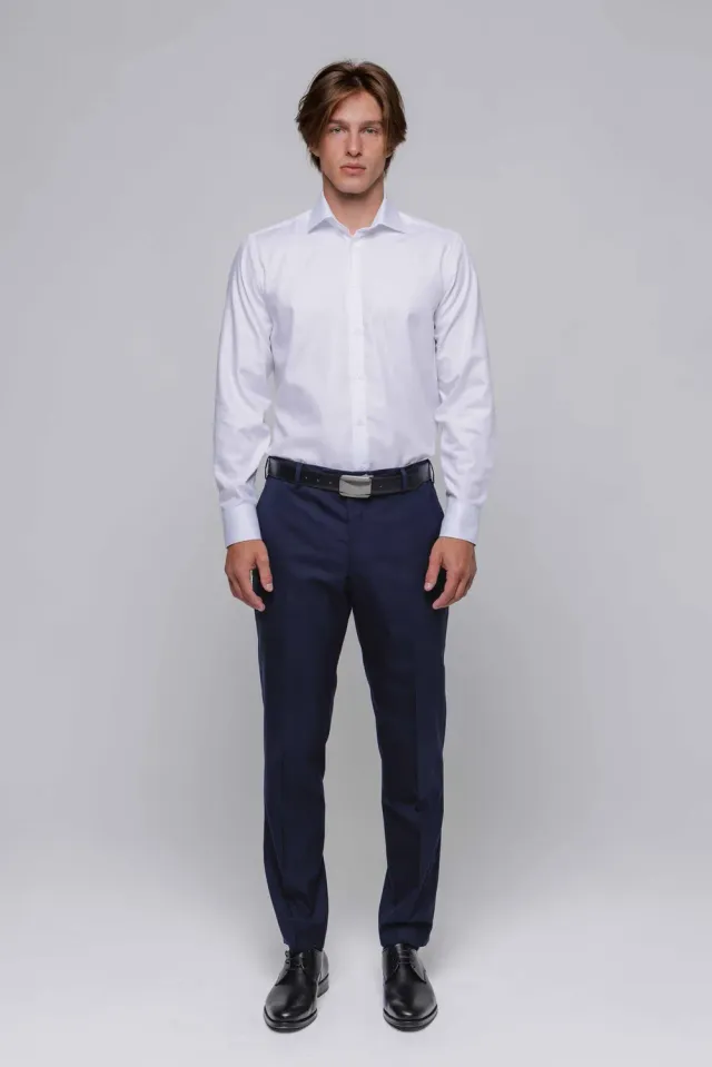 Alain Delon Camicia Bianca Extra Slim Fit Cotone Spigato
