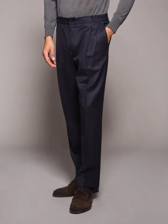 Caruso Norma Pantalone jogger flanella lana blu pince