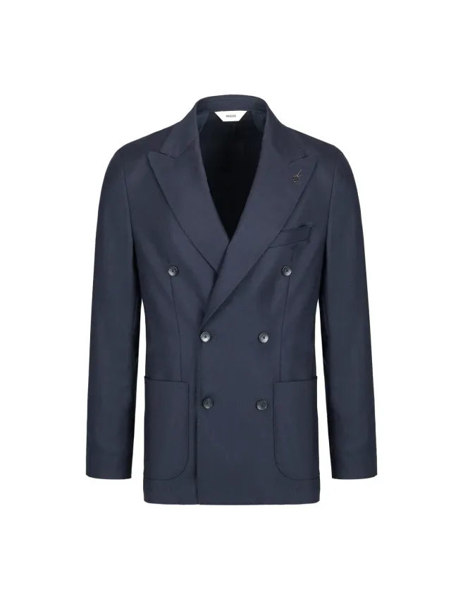 Paoloni giacca doppiopetto flanella lana stretch blu