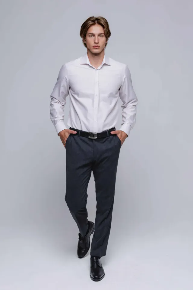 Alain Delon camicia slim fit bianca righe bordeaux cotone
