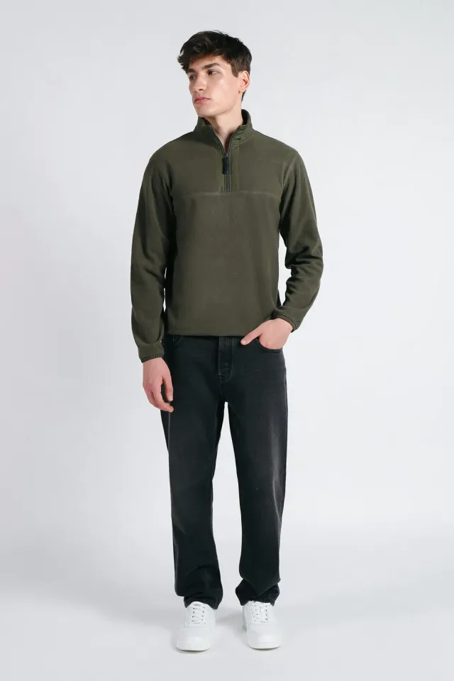Sonny Bono felpa mezza zip pile verde militare