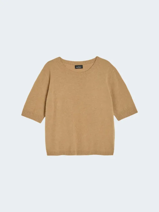 Sand Pure Cashmere Maglione Cammello Maniche Corte