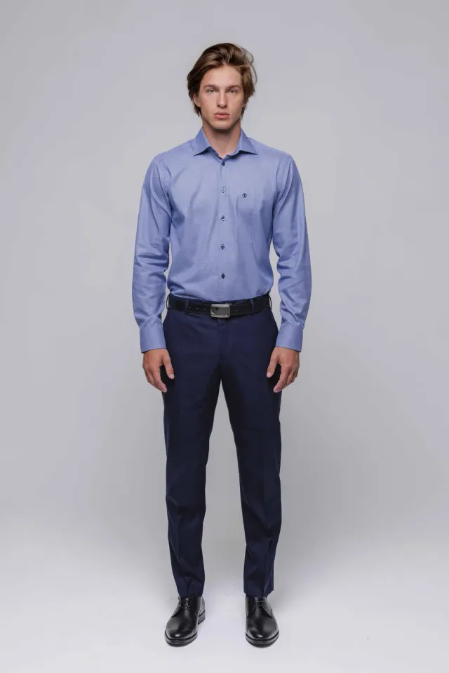 Alain Delon Extra Slim Fit camicia fantasia blu 40 cotone