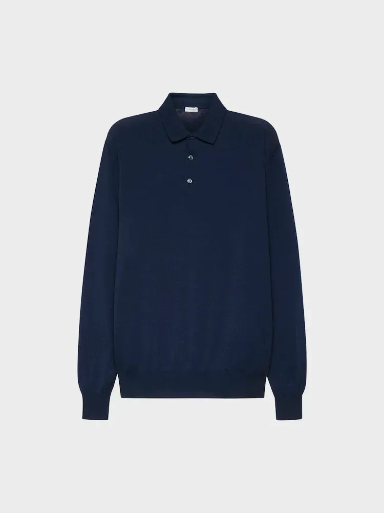 Caruso Butterfly polo cotone blu navy maniche lunghe