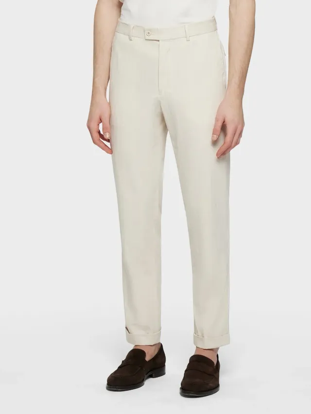 Caruso pantalone cotone ecrù slim flat front