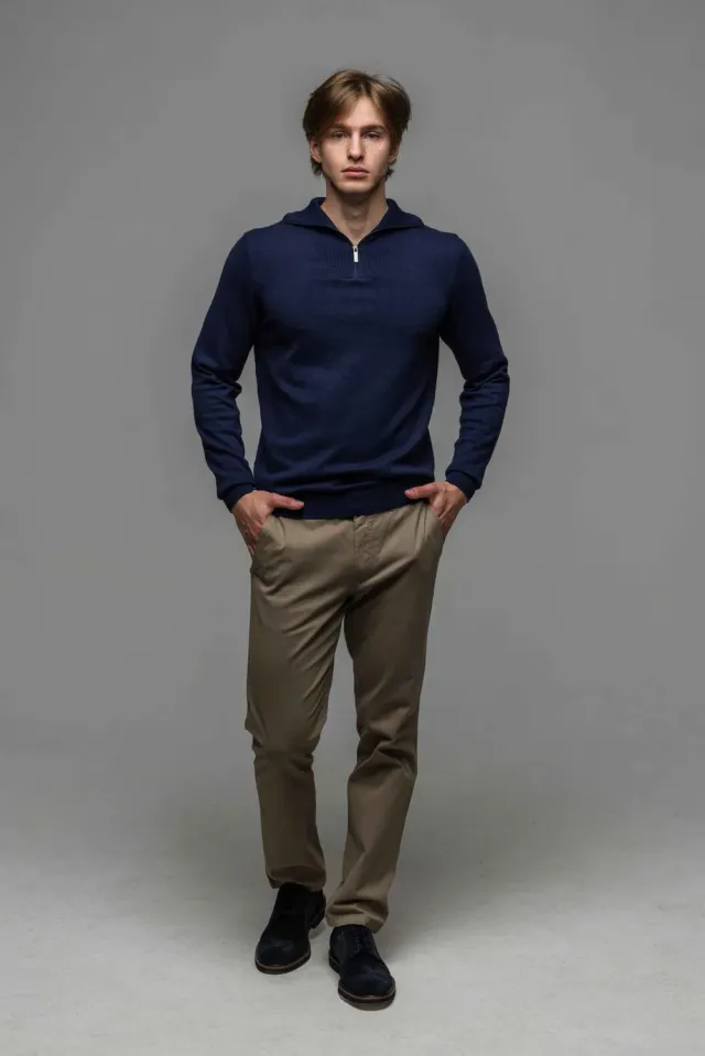 Alain Delon maglione blu zip collo alto uomo