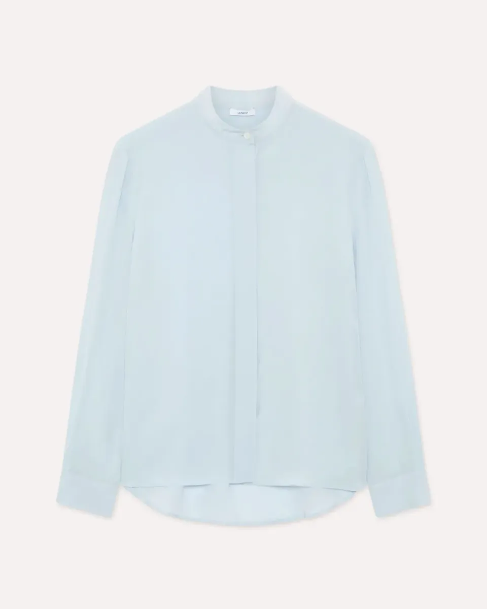 Lardini camicia azzurro chiaro in seta collo coreana