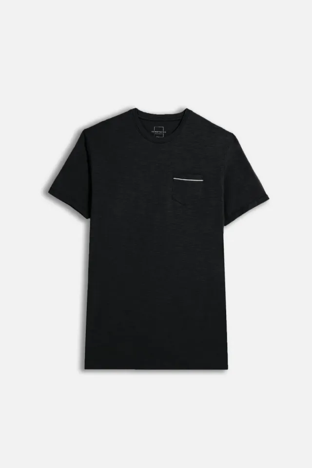 Sonny Bono T-Shirt Slub con Taschino Nera Cotone