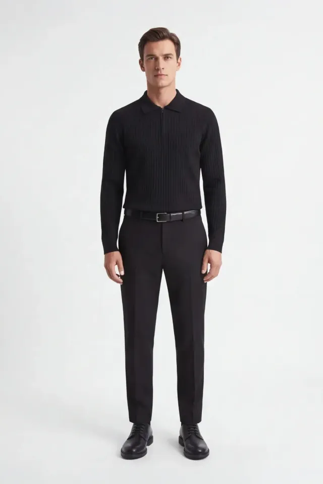 Sonny Bono maglia polo mezza zip nera costina