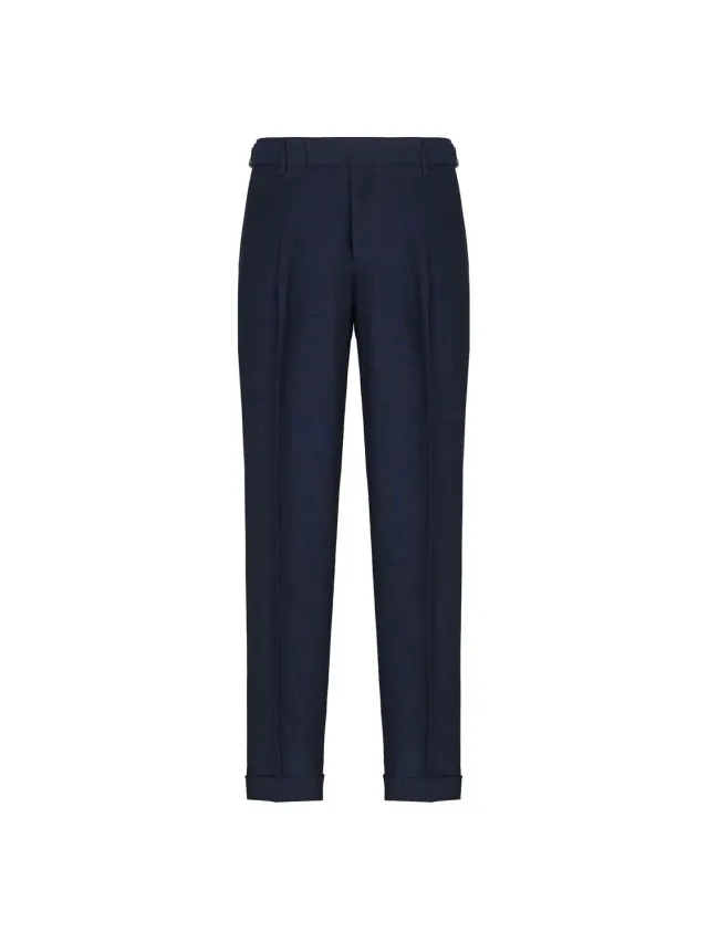 Paoloni Pantalone una Pinces Lino Blu regular fit