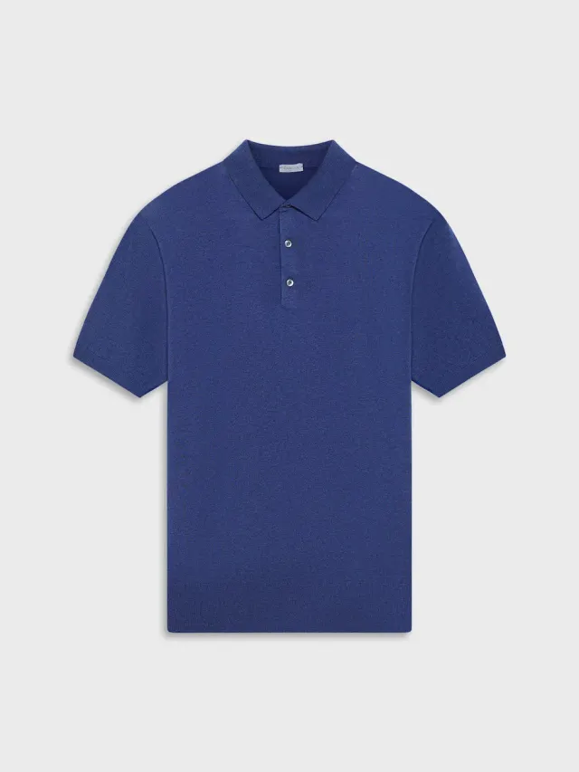 Caruso Polo Seta Cotone Blu Maniche Corte