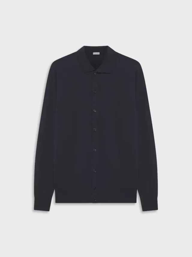 Caruso Butterfly polo cardigan seta cotone blu
