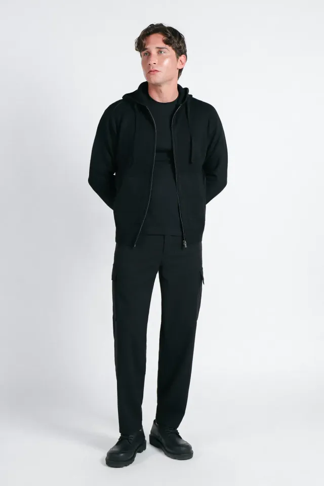 Sonny Bono maglia punto Milano zip cappuccio nero