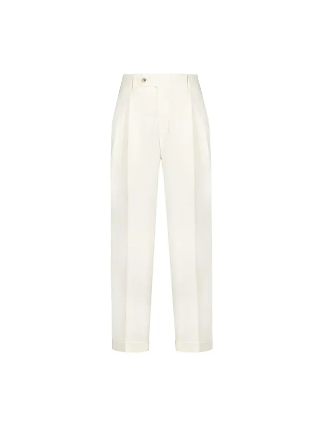 Paoloni Pantalone doppia pinces flanella lana bianco