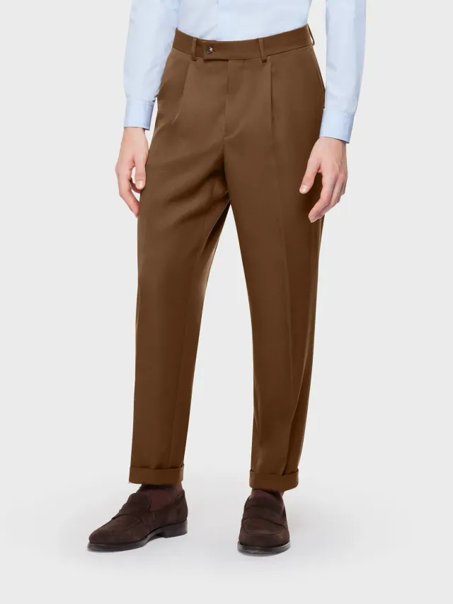 Caruso Pantalone Lana Tecnico Marrone Tinta Unita