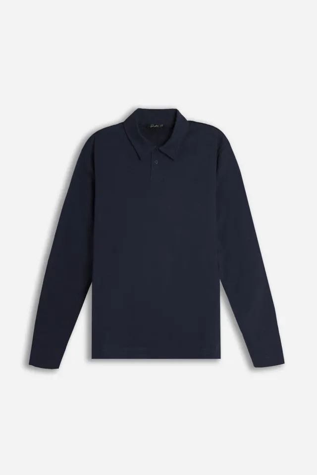 Sonny Bono Polo Manica Lunga Bottoni Blu Cotone
