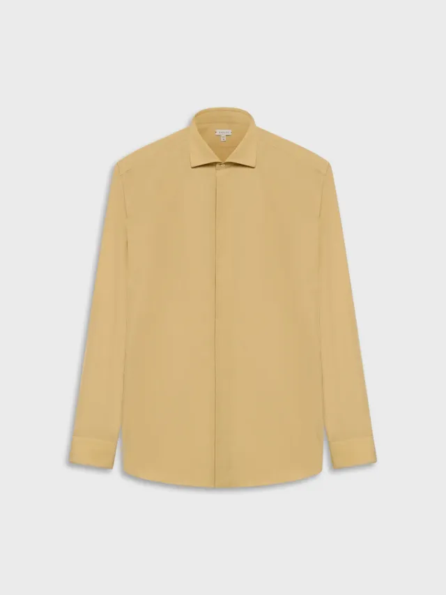 Caruso camicia slim cotone giallo senape collo francese