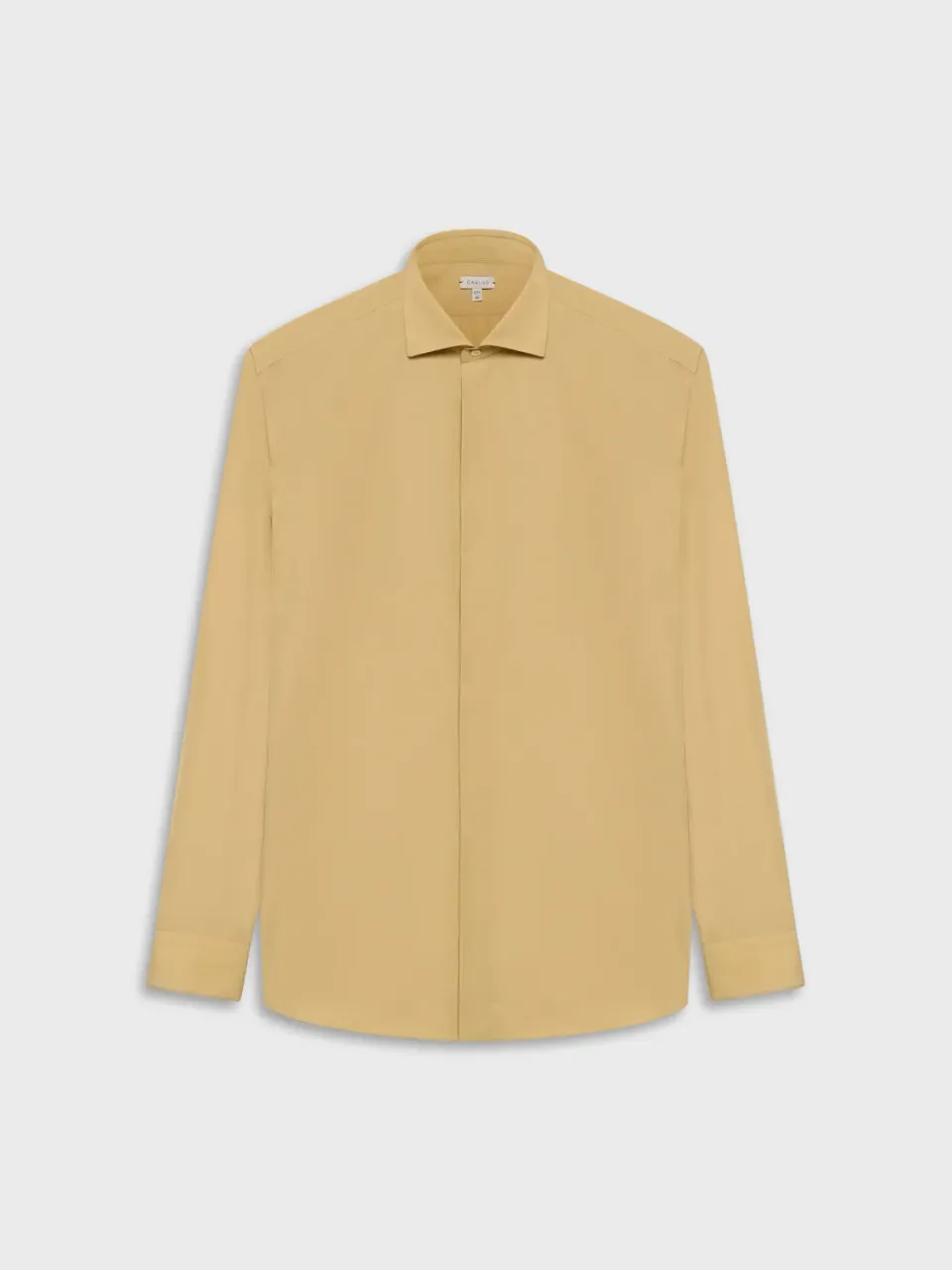 Caruso camicia slim cotone giallo senape collo francese