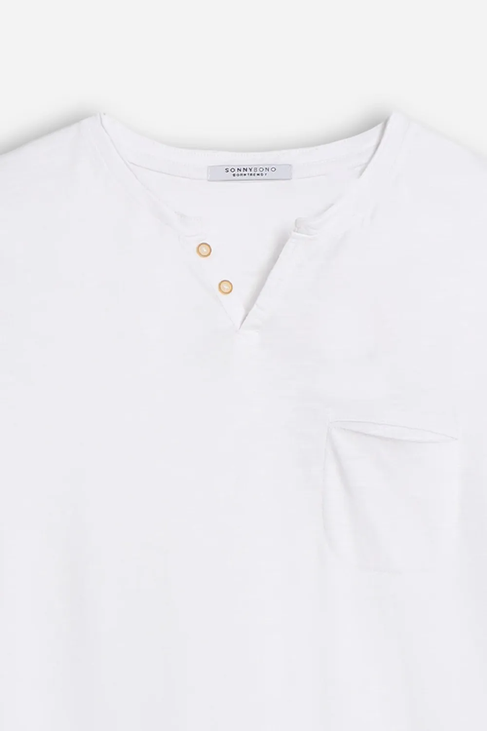 Sonny Bono T-Shirt Collo a Goccia Slub Bianca