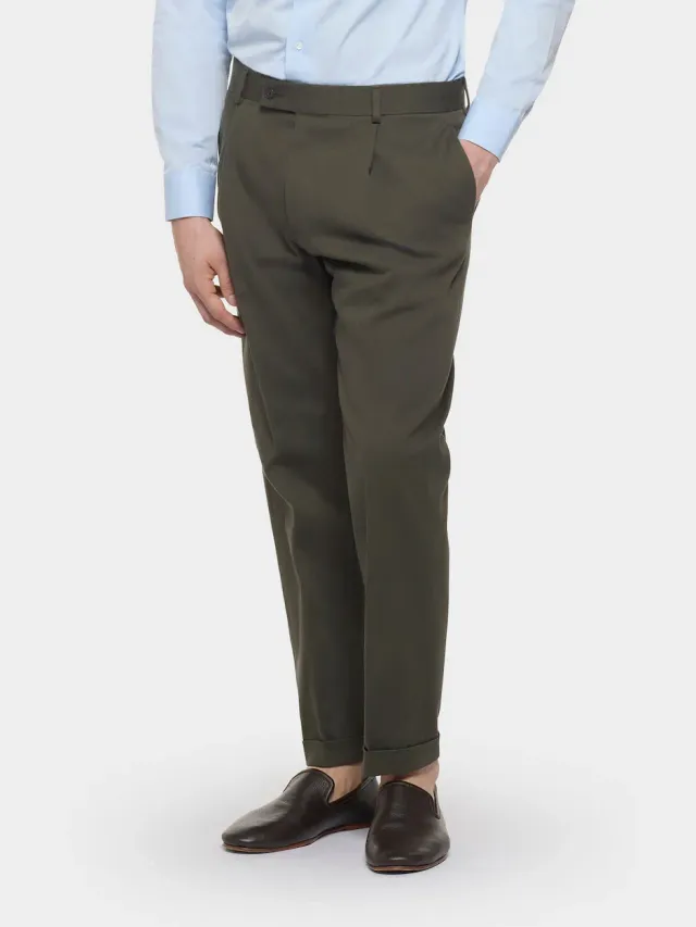 Caruso pantalone carrot fit flanella lana verde