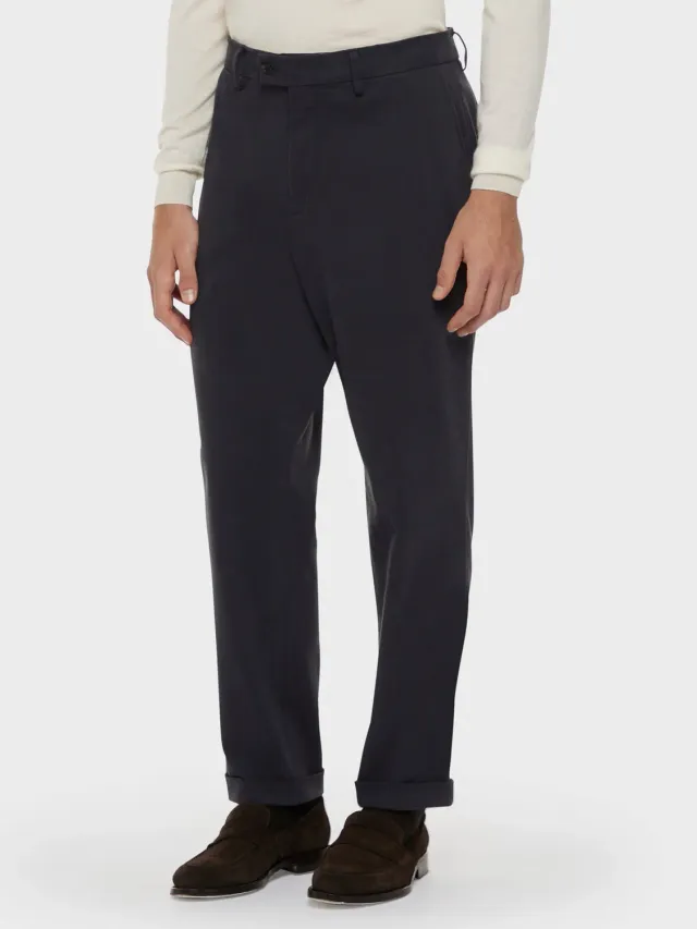 Caruso Norma pantalone blu cotone stretch gabardine