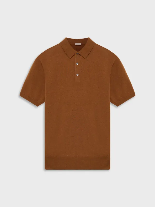 Caruso polo seta cotone marrone maniche corte