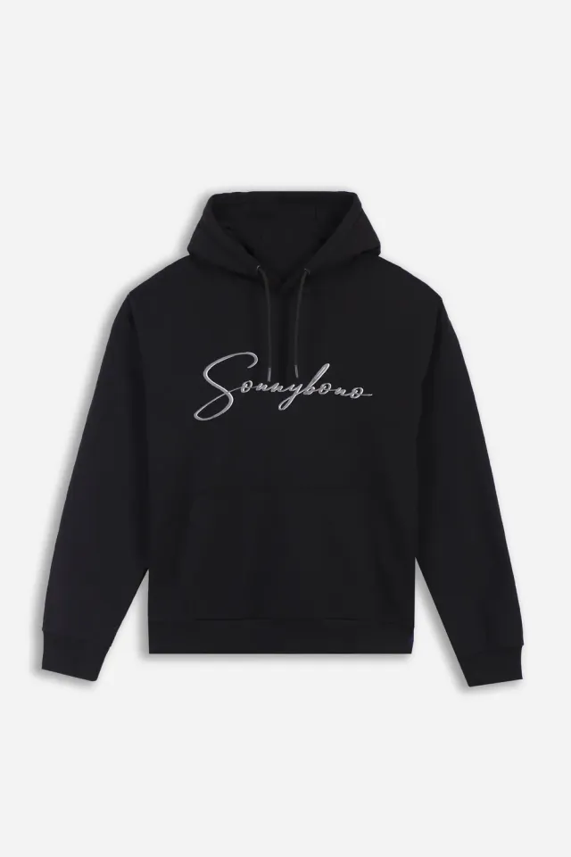 Sonny Bono Felpa Cappuccio Marsupio Nero Logo Ricamato