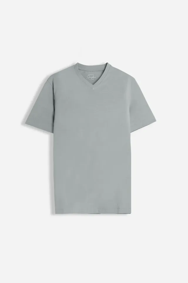 Sonny Bono t-shirt scollo a V basic stretch grigio scuro