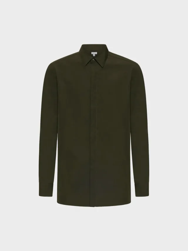 Caruso camicia slim cotone verde militare collo francese