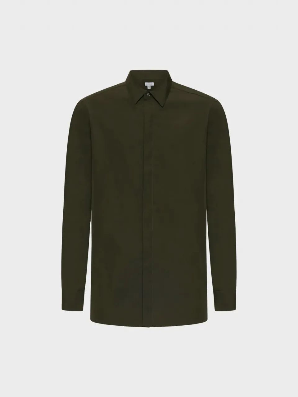 Caruso camicia slim cotone verde militare collo francese