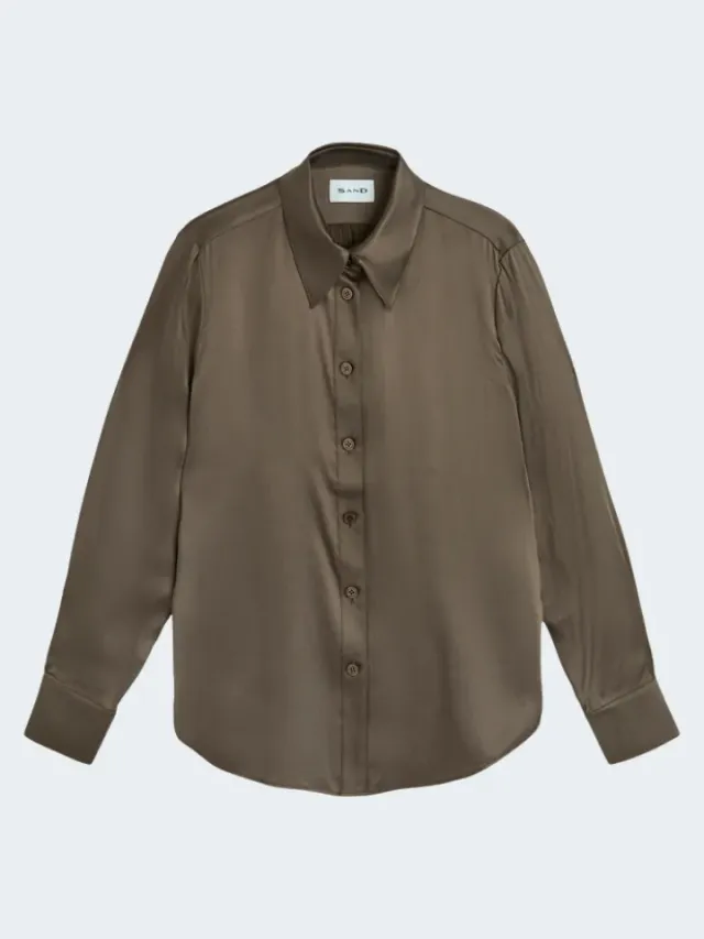 Sand Menswear Camicia Seta Stretch 3176 Marrone Manica Lunga