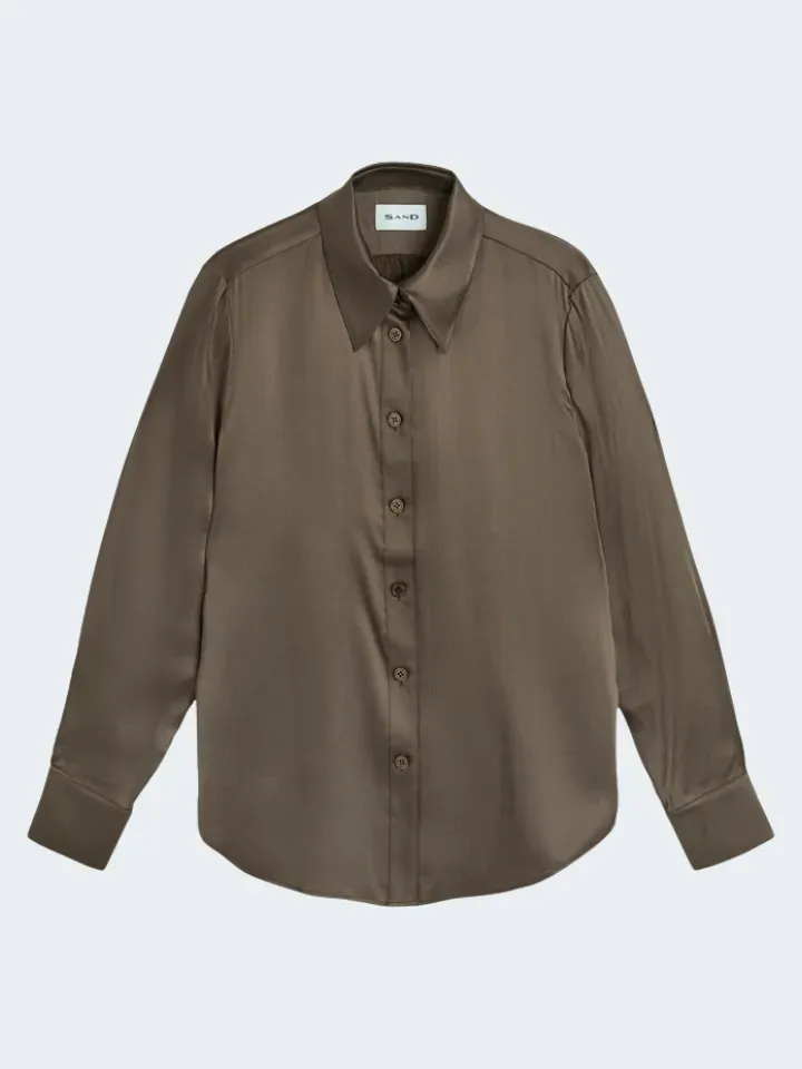 Sand Menswear Camicia Seta Stretch 3176 Marrone Manica Lunga