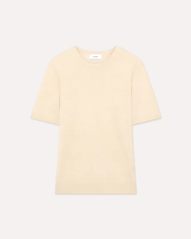 Lardini t-shirt lino cotone panna manica corta