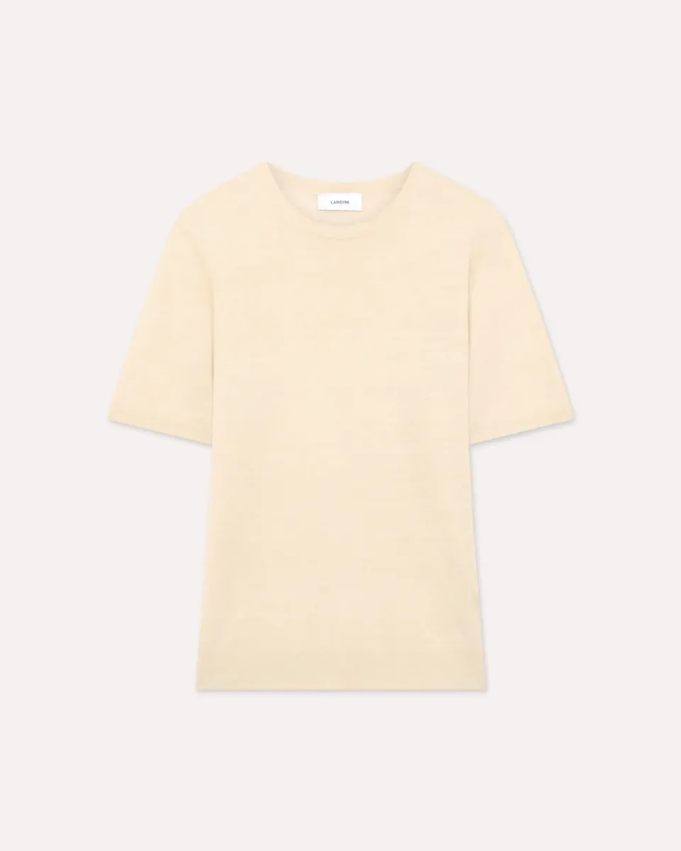 Lardini t-shirt lino cotone panna manica corta