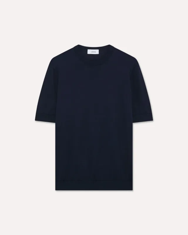 Lardini T-Shirt Maglia Cotone Blu Fiore Jacquard