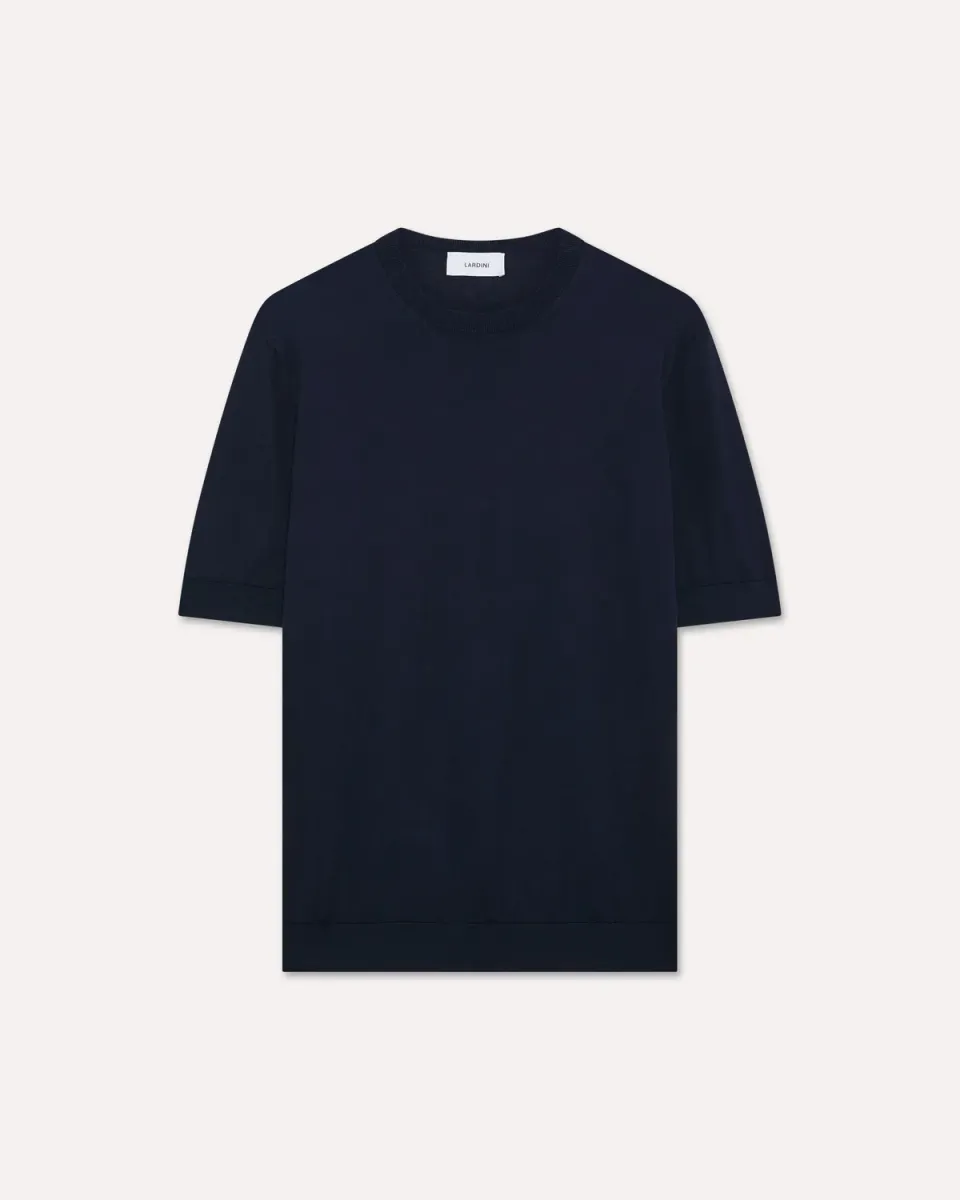 Lardini T-Shirt Maglia Cotone Blu Fiore Jacquard