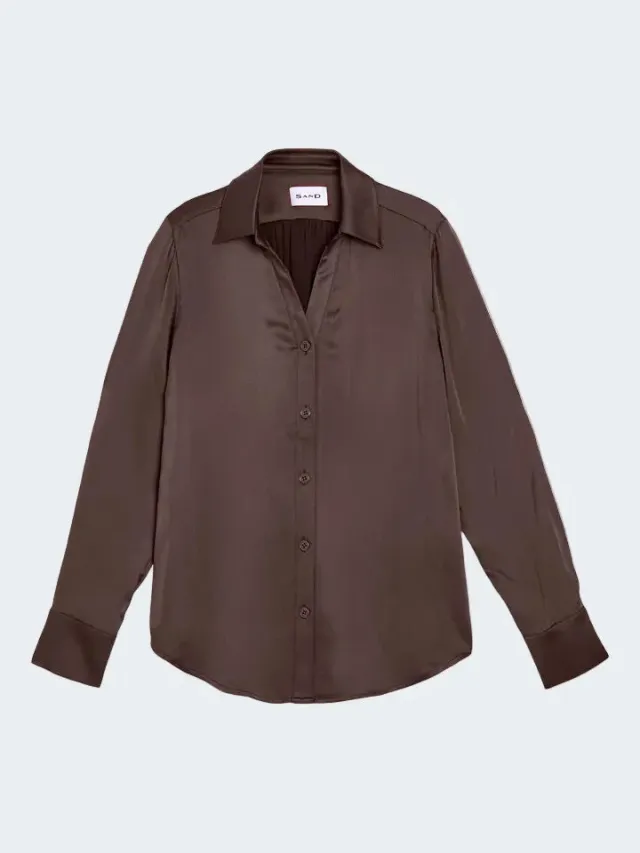 Sand Menswear 3176 Matt Latia V camicia seta marrone scuro